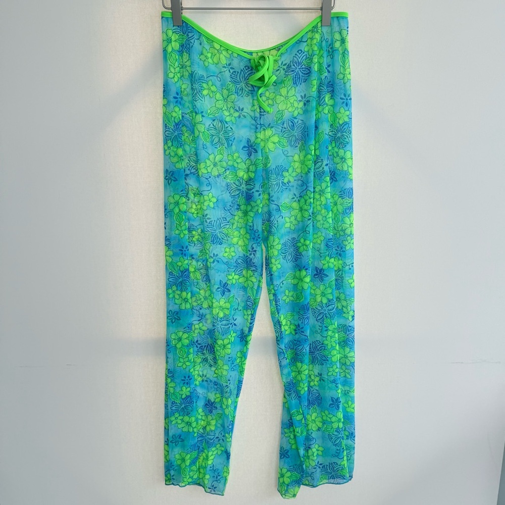 Vintage California Waves Floral Bright Print Swimsuit Cover Up Pants size L